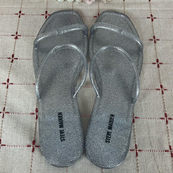 Steve Madden “PIKE” Jelly Flip Flop Sandals Size 11 Silver Glitter Slides New - Picture 3 of 5